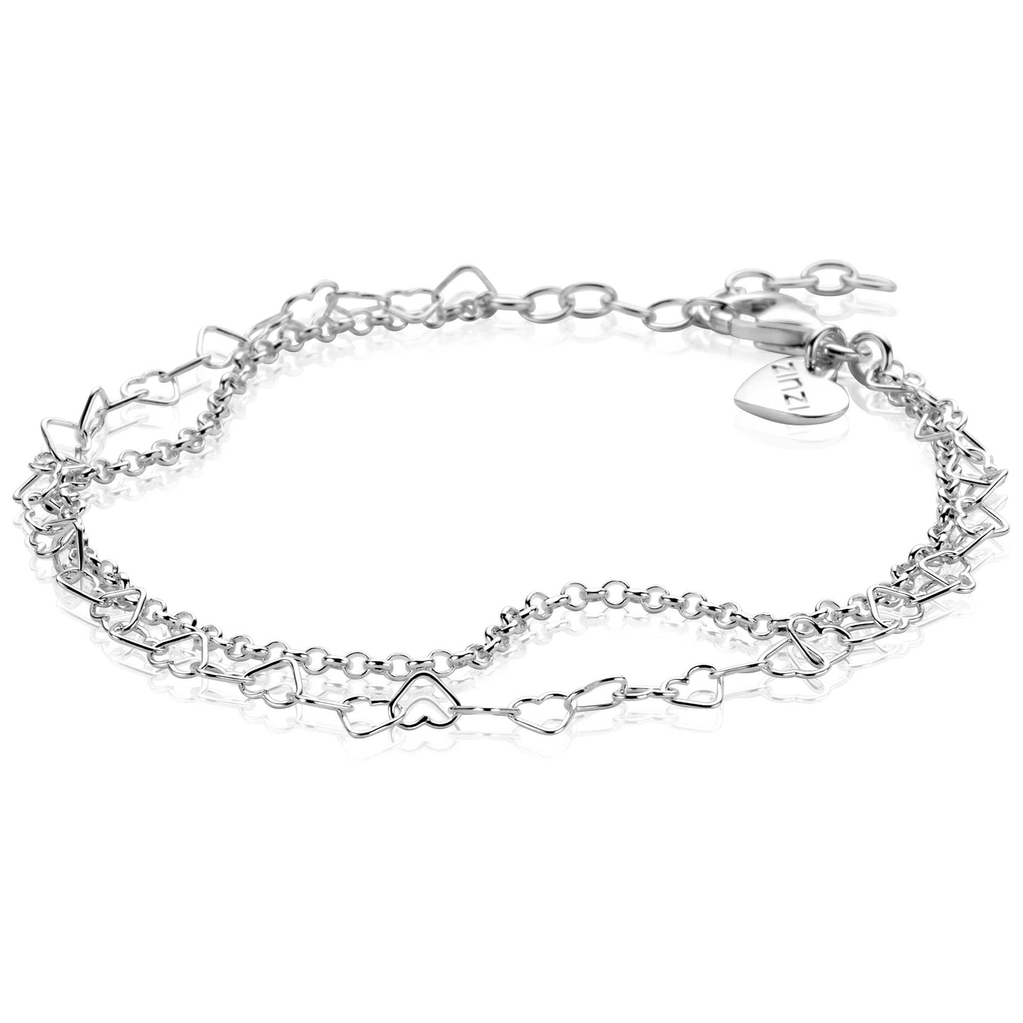 ZINZI zilveren dubbele armband met open hartjes schakels