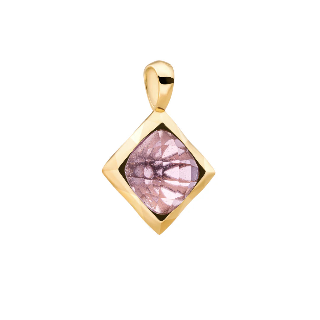 SPARKLING Pendant Gold Purple Pink Quartz Cushion Cut Amulet