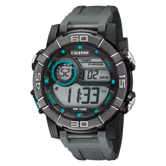 CALYPSO HORLOGE ZWART KLEURIG CHRONOGRAAF MET SILICONEN ARMBAND