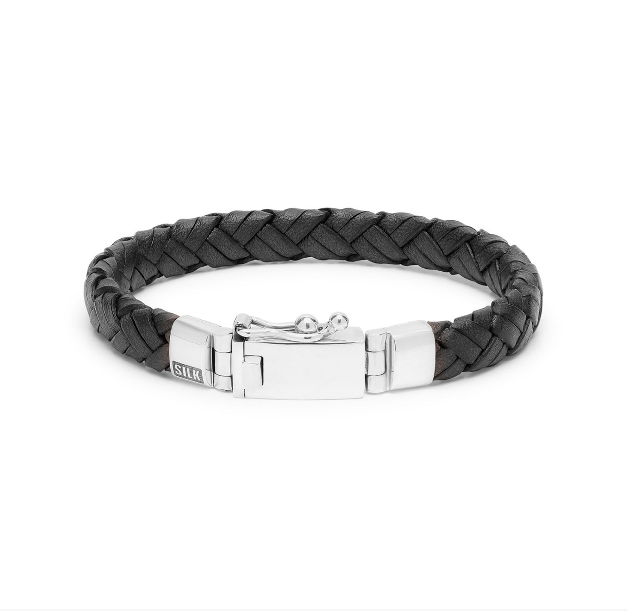 SILK 761BLK ARMBAND ZILVER ZWART LEER