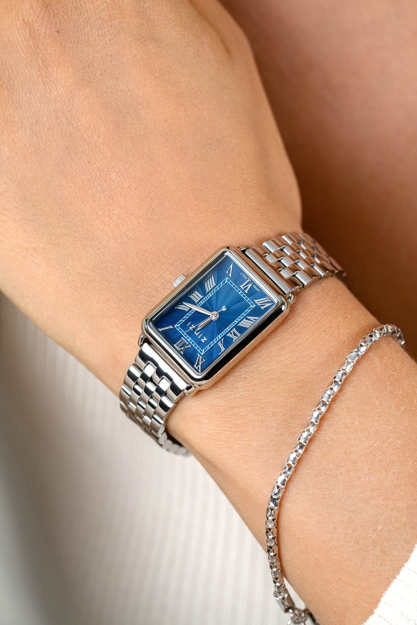 ZINZI Horloge zilverkleurig blauwe wijzerplaat ZIW1955