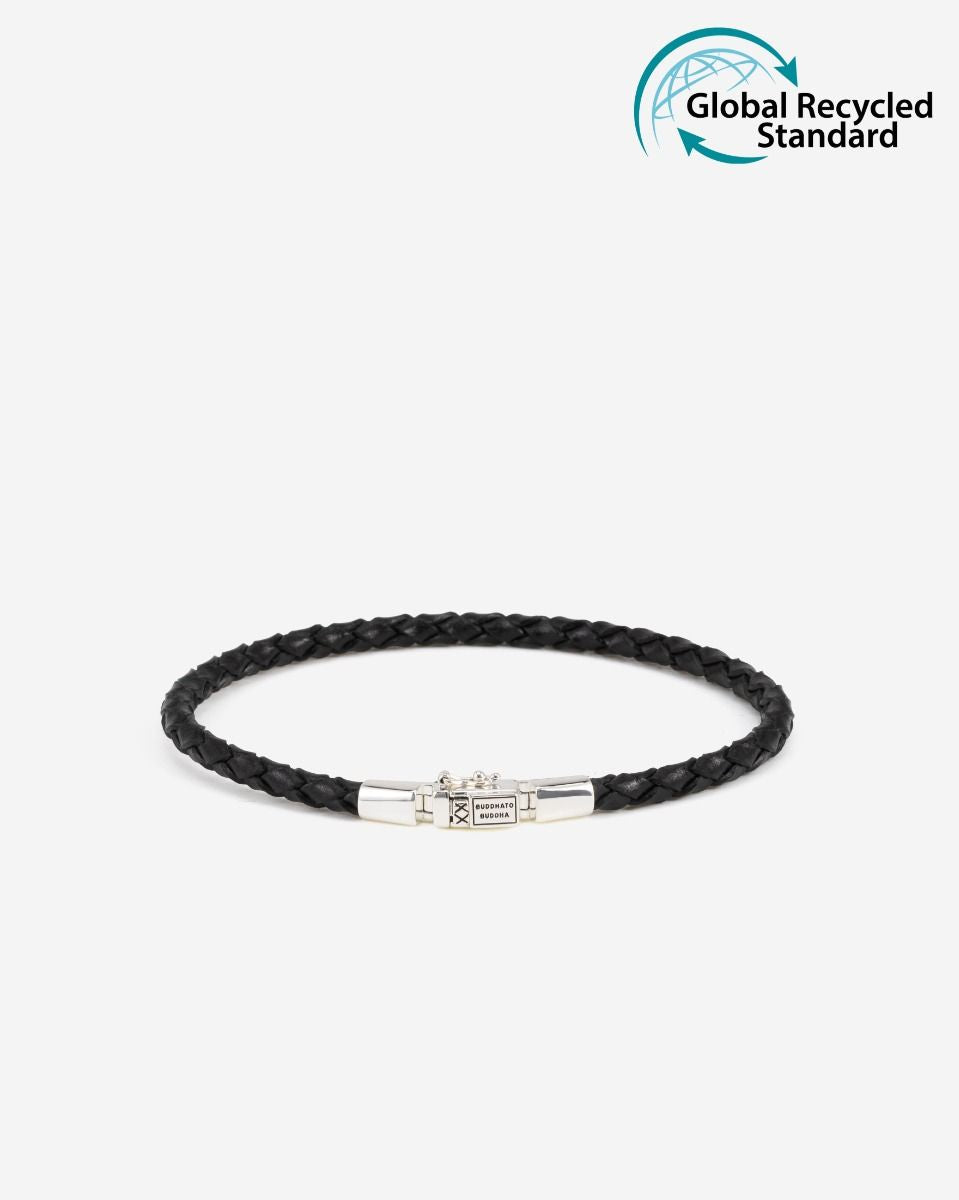 BUDDHA TO BUDDHA GEORGE MINI LEREN ARMBAND ZWART ZILVER