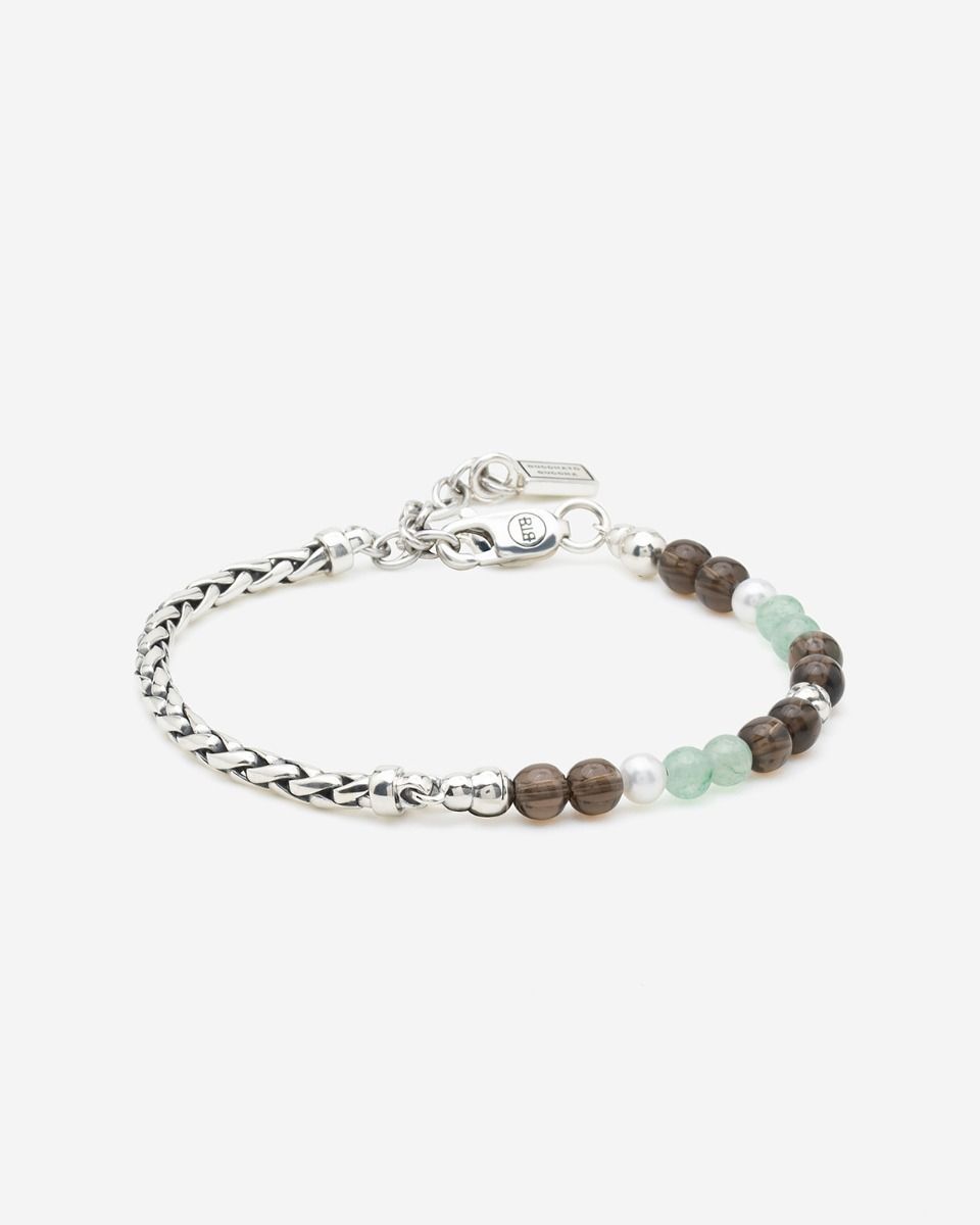 BUDDHA TO BUDDHA SPIRIT BEAD STACKING ARMBAND AVENTURINE SMOKEY QUARTZ ZILVER