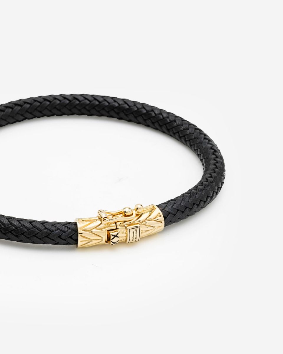 BUDDHA TO BUDDHA ELLEN ARMBAND LEER VERGULD ZWART
