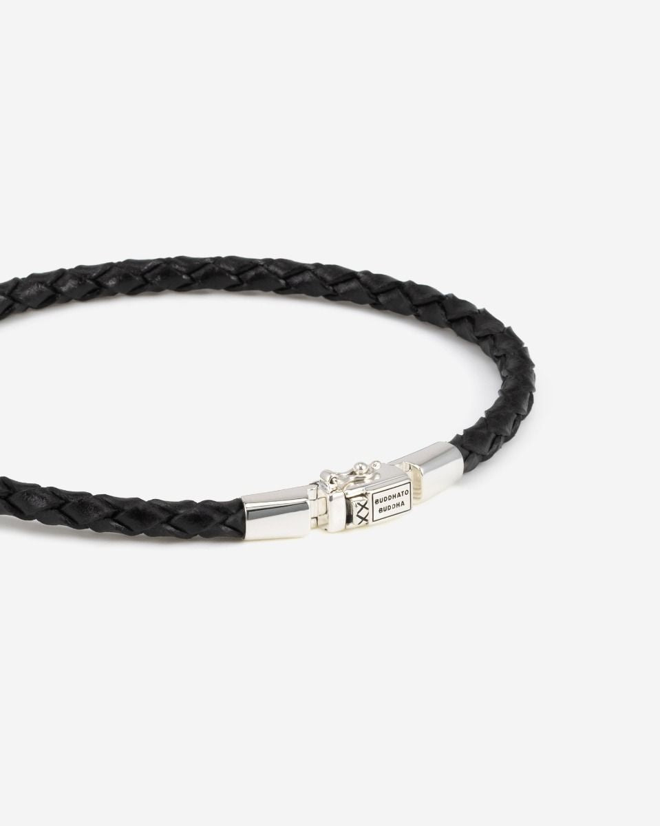 BUDDHA TO BUDDHA GEORGE MINI LEREN ARMBAND ZWART ZILVER