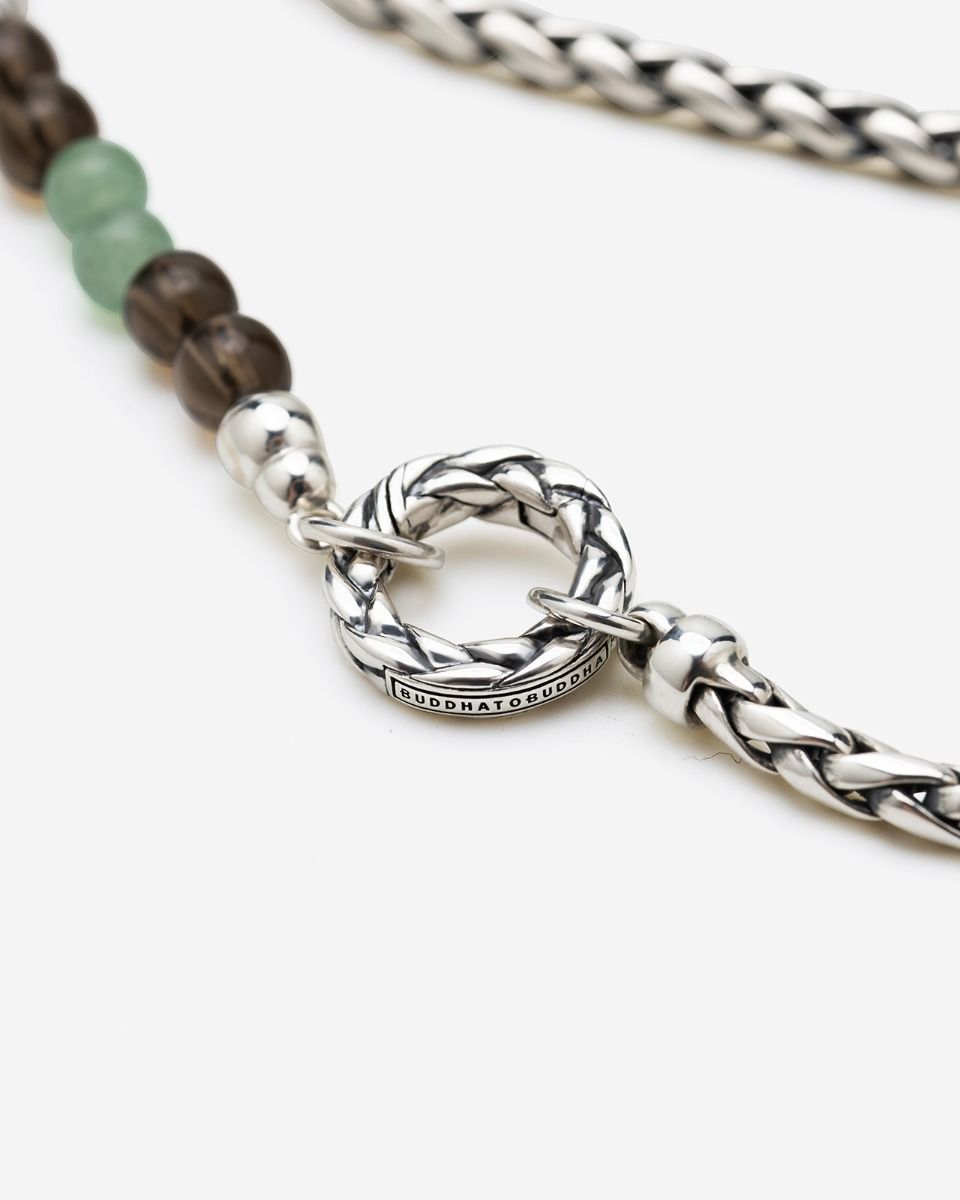BUDDHA TO BUDDHA SPIRIT BEAD STACKING KETTING AVENTURINE SMOKEY QUARTZ ZILVER 45 CM