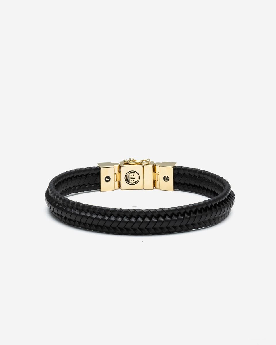 BUDDHA TO BUDDHA EDWIN SMALL ARMBAND LEER VERGULD ZWART