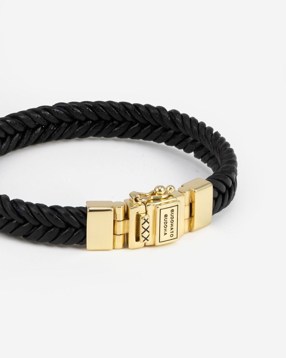 BUDDHA TO BUDDHA BARBARA LEREN ARMBAND ZWART VERGULD ZILVER
