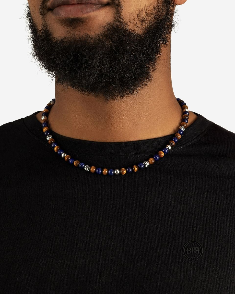 BUDDHA TO BUDDHA SPIRIT BEAD MINI KETTING MIX SODALIET TIJGEROOG ZILVER 43-45 CM