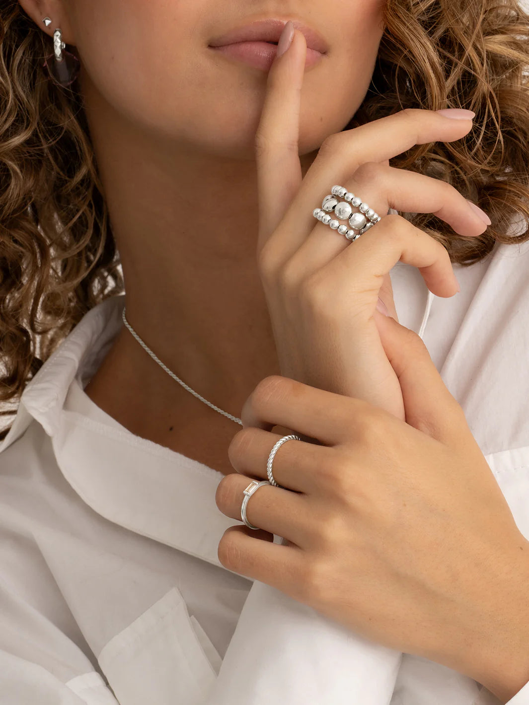 SPARKLING Ring 3mm Beads Silver