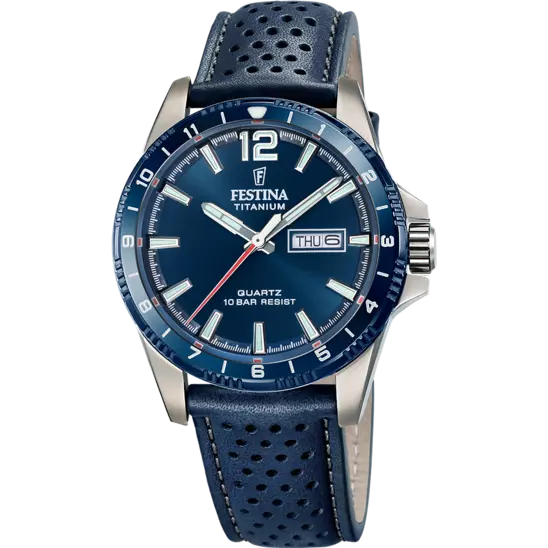 FESTINA HEREN BLAUW ZILVER TITANIUM LEER HORLOGE ARMBAND F20699/2
