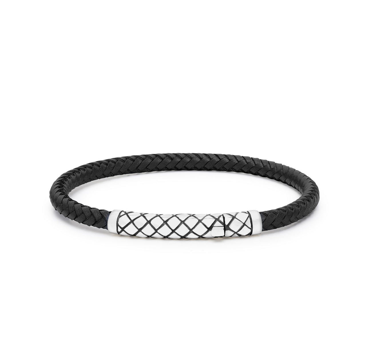 SILK 437BLK ARMBAND ZILVER ZWART LEER