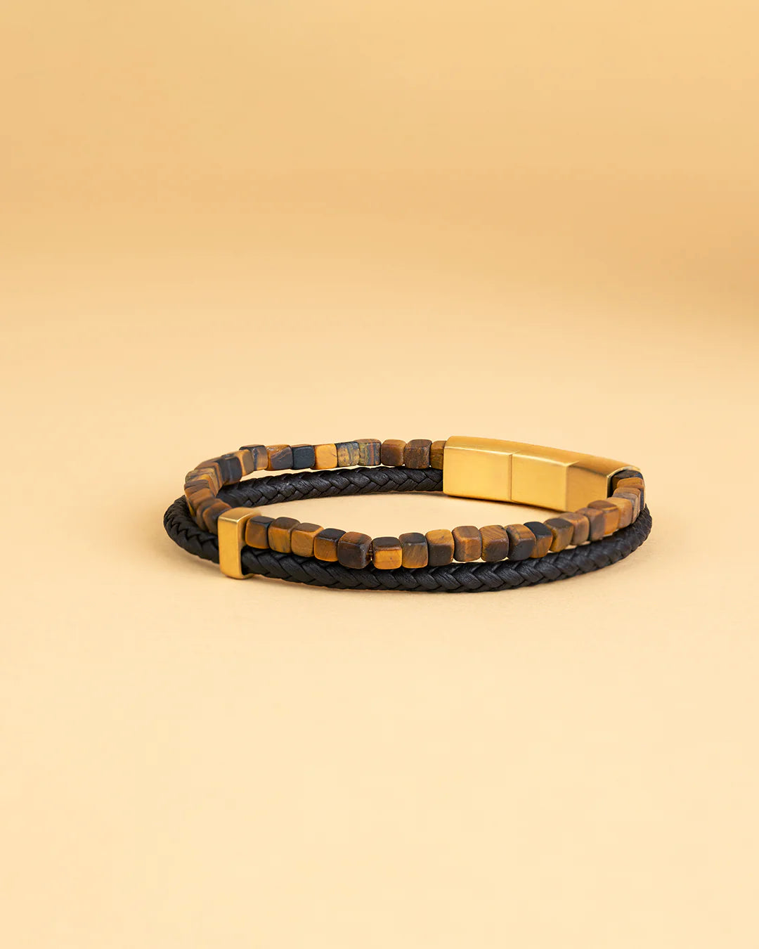 GEMINi DUBBELEN ARMBAND MET NAPA LEDER EN BRUINE TIJGEROOG