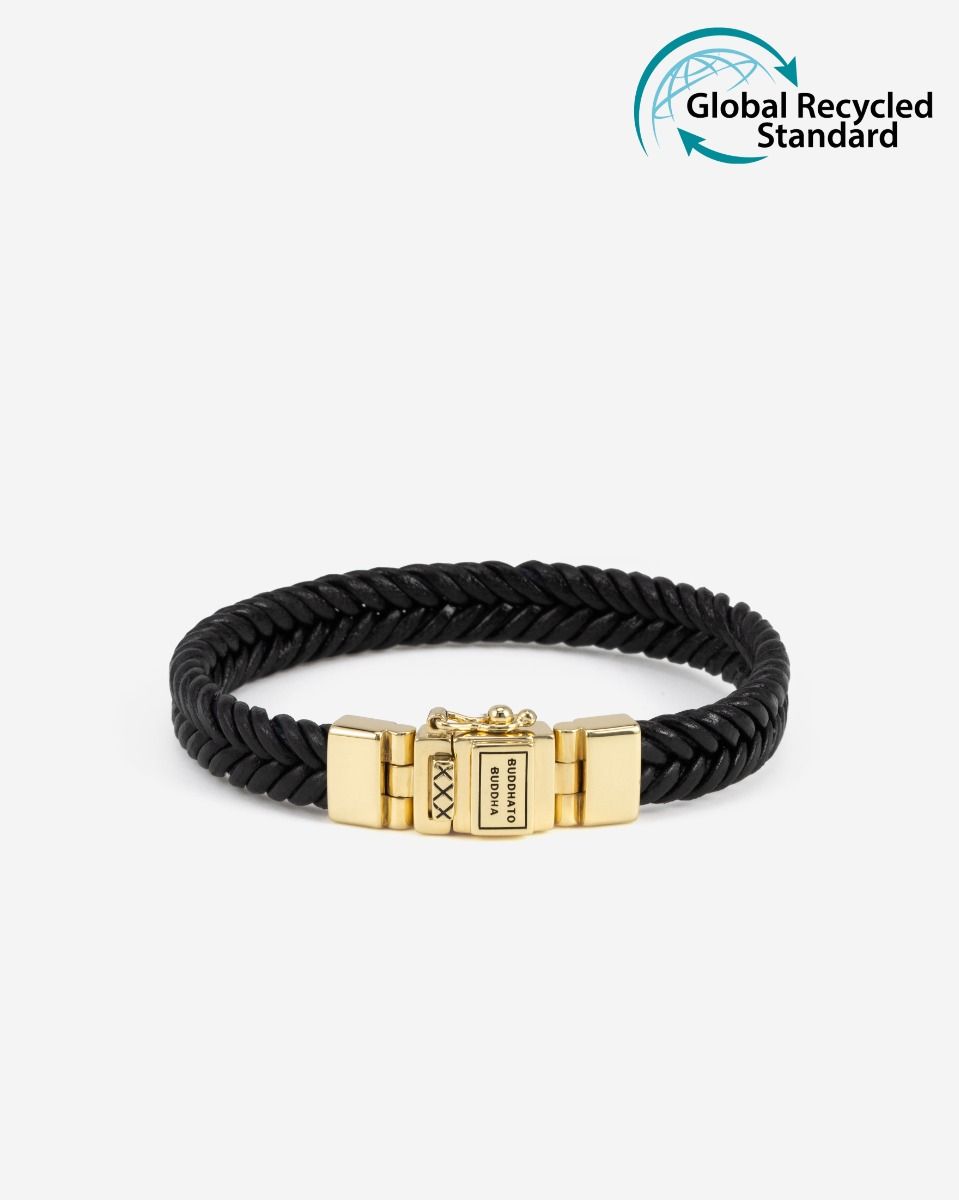 BUDDHA TO BUDDHA BARBARA LEREN ARMBAND ZWART VERGULD ZILVER