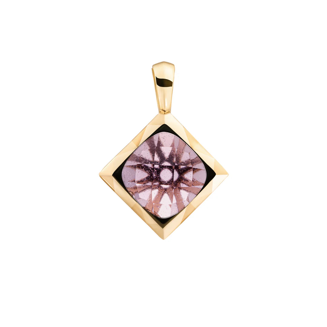 SPARKLING Pendant Gold Purple Pink Quartz Cushion Cut Amulet