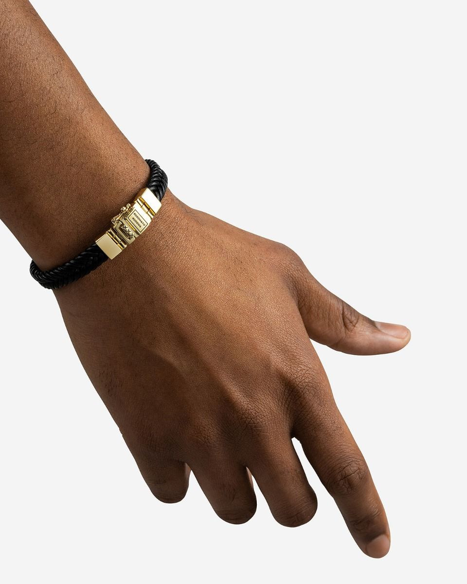 BUDDHA TO BUDDHA BARBARA LEREN ARMBAND ZWART VERGULD ZILVER
