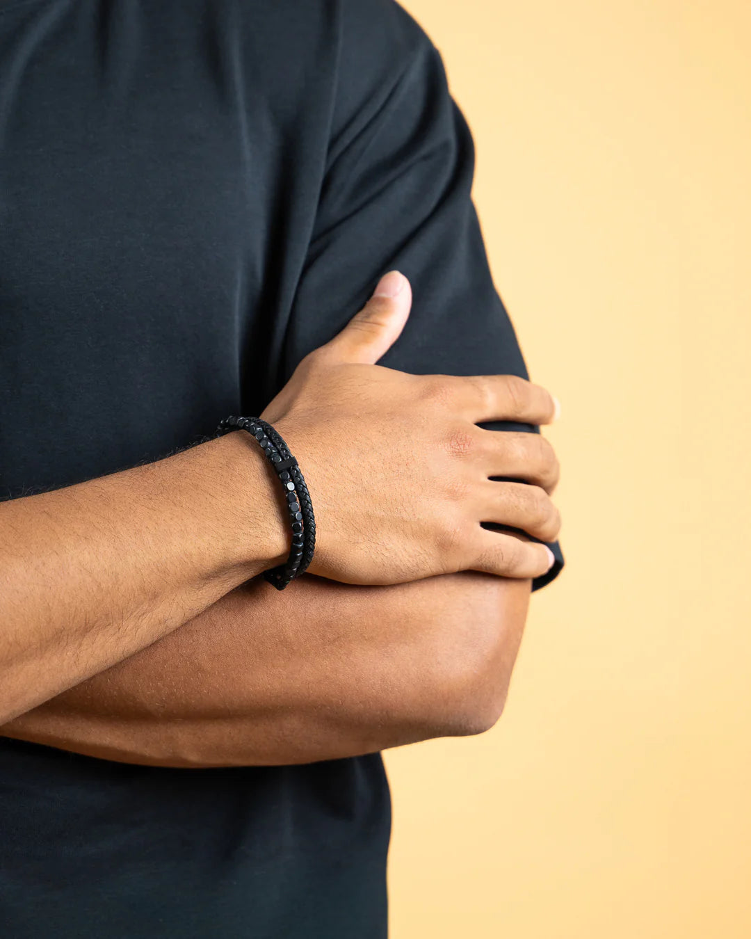 GEMINi DUBBELEN ARMBAND MET NAPA LEDER EN AGAAT STEEN