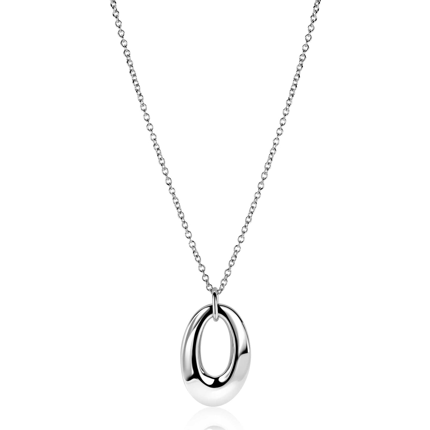ZINZI zilveren ketting 45cm met grote open ovale hanger 35mm