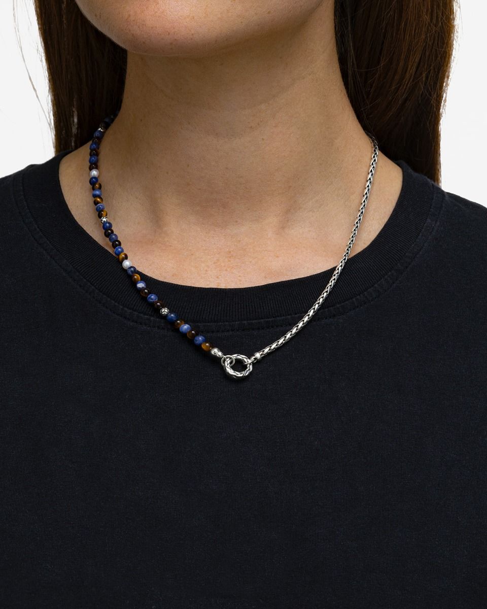 BUDDHA TO BUDDHA SPIRIT BEAD STACKING KETTING TIGER EYE SODALITE ZILVER 45 CM