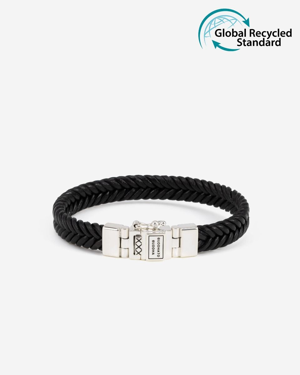 BUDDHA TO BUDDHA BARBARA LEREN ARMBAND ZWART ZILVER