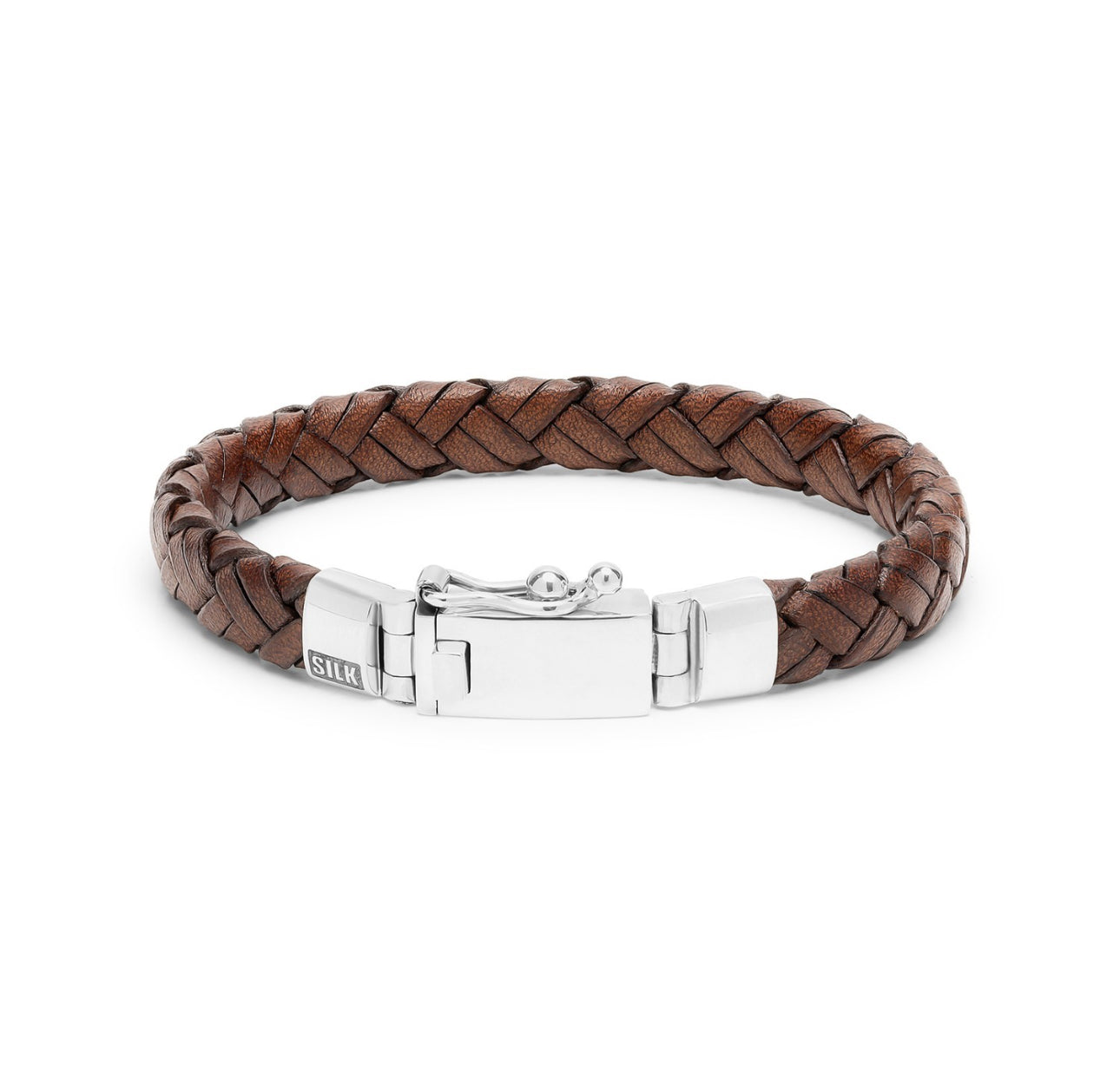 SILK 761BRN ARMBAND ZILVER BRUIN LEER