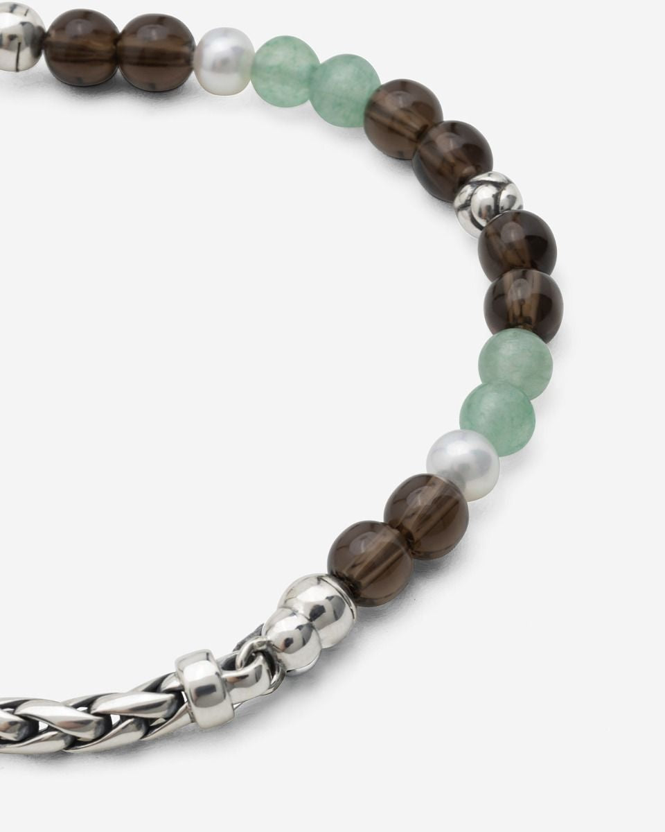 BUDDHA TO BUDDHA SPIRIT BEAD STACKING ARMBAND AVENTURINE SMOKEY QUARTZ ZILVER