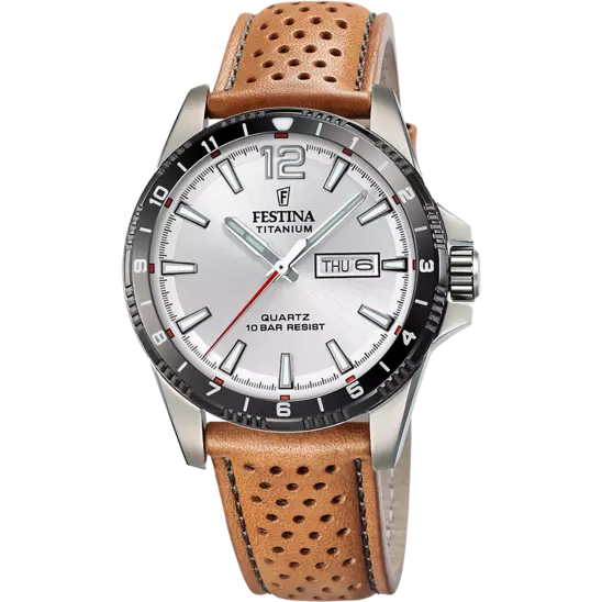 FESTINA HEREN GRIJS ZILVER TITANIUM LEER HORLOGE ARMBAND F20699/1