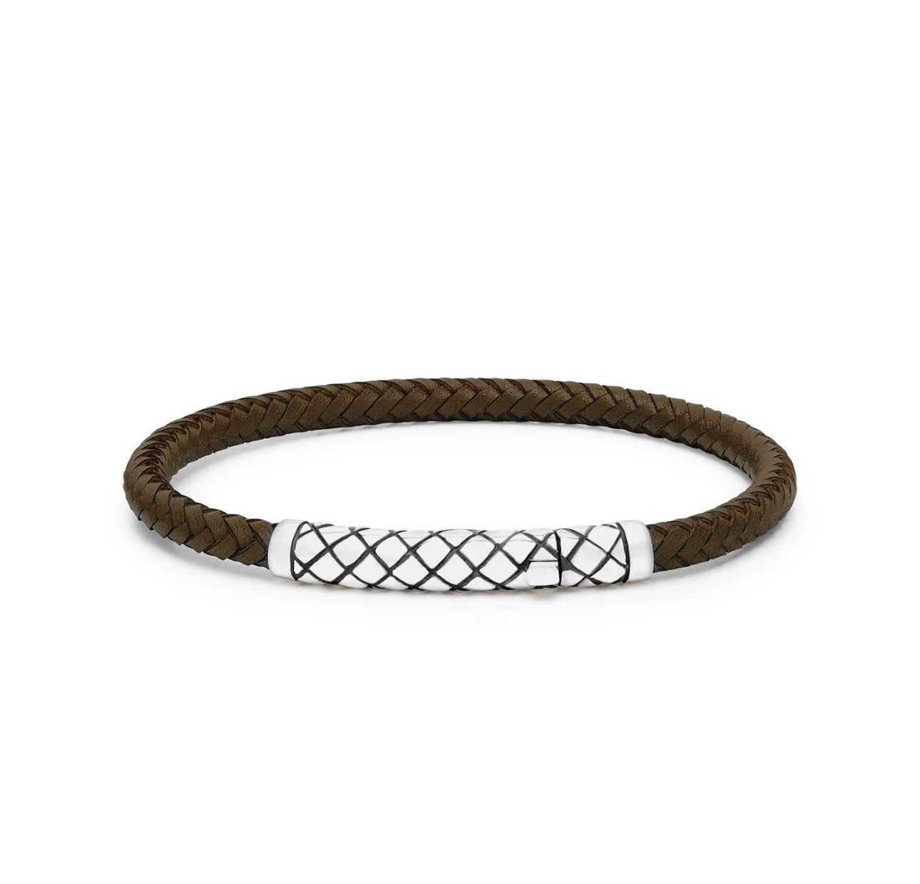 SILK 437BRN ARMBAND ZILVER BRUIN LEER