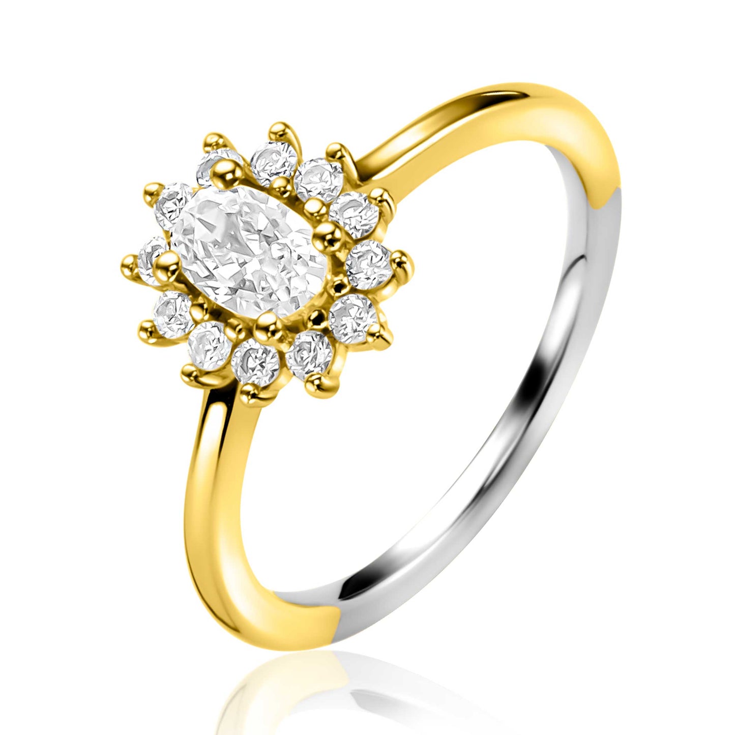 ZINZI ZILVEREN VERGULDEN VERLOVINGSRING MET OVALE ZIRCONIA 11MM ZIR2699Y