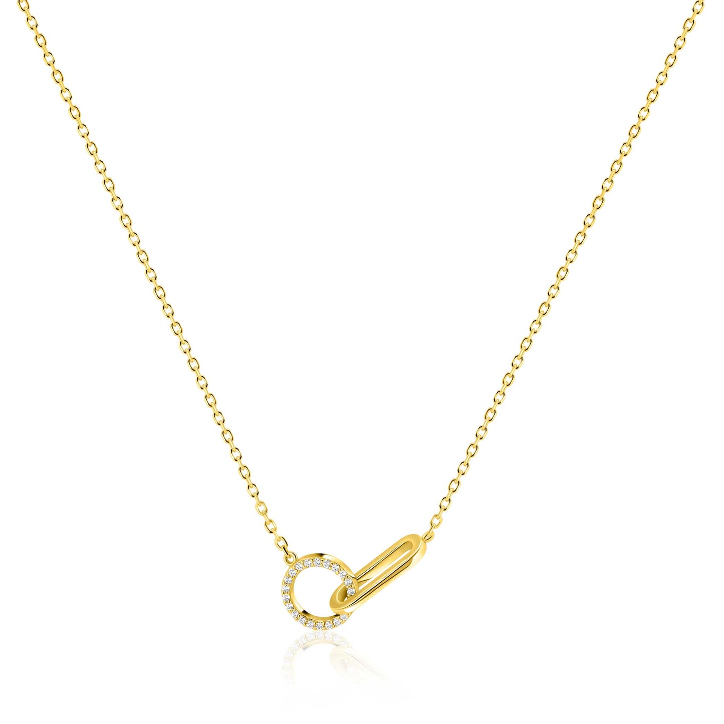 ZINZI gold plated zilveren ketting 45cm met twee verbonden schakels, bezet met witte zirkonia's