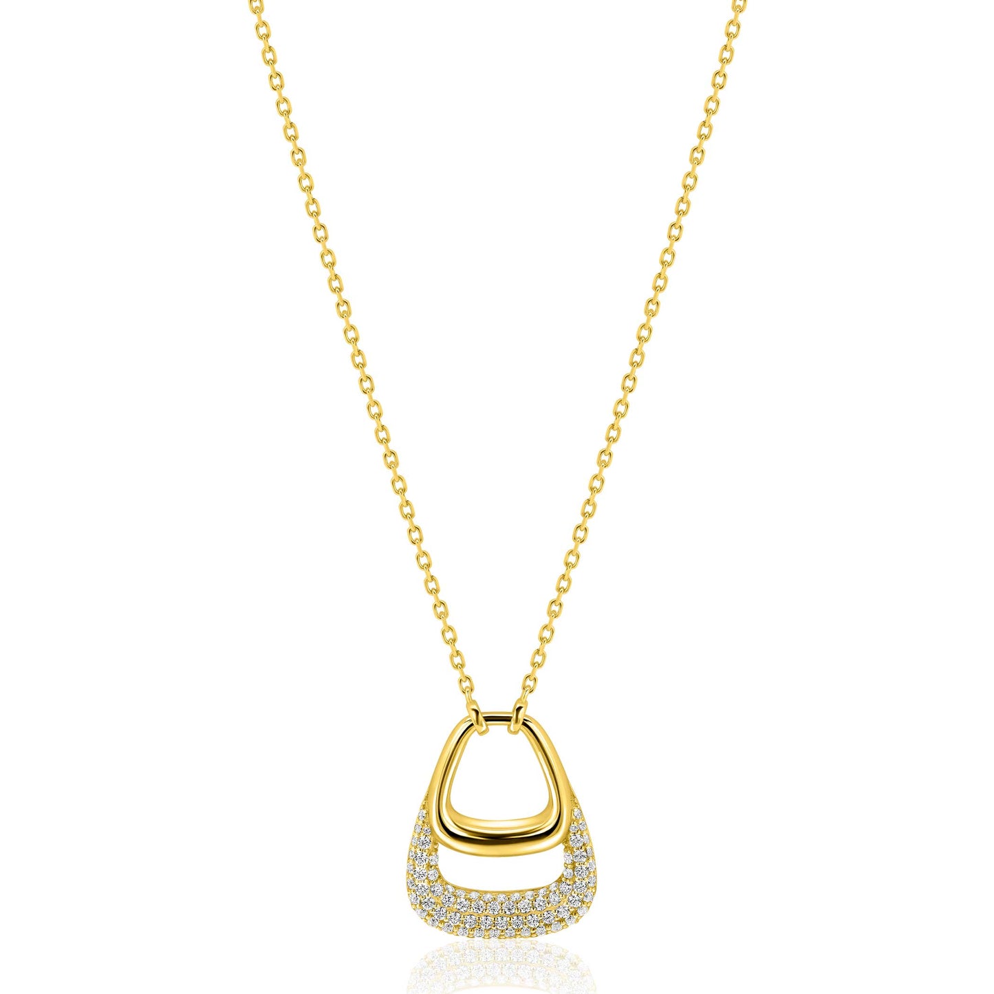 ZINZI goldplated zilveren ketting 45cm met stijlvolle dubbele hanger, bezet met witte zirconia's