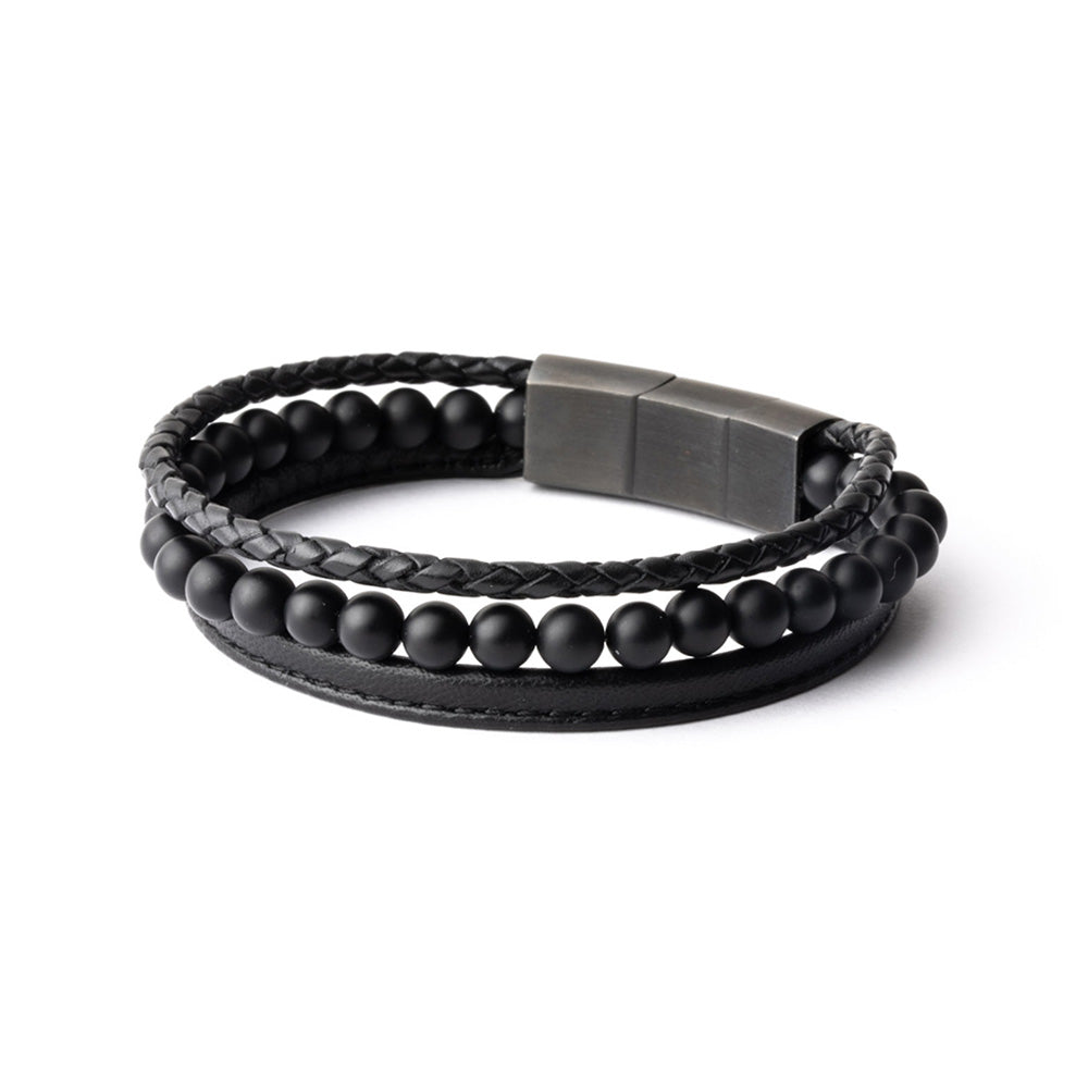 GEMENI TRIPLE BLACK ARMBAND NAPPA LEDER MET AGAAT STEEN
