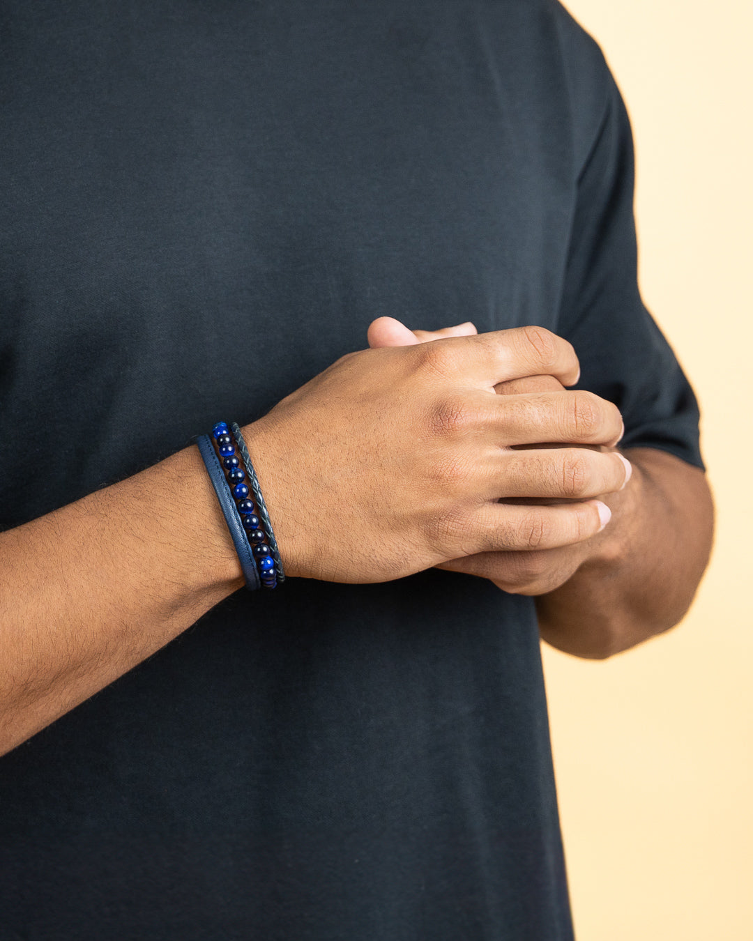 GEMENI TRIPLE BLAUW ARMBAND NAPPA LEDER MET TIJGEROOG STEEN
