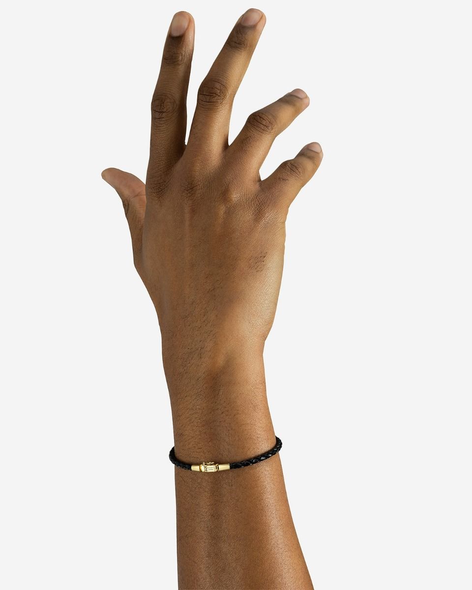 BUDDHA TO BUDDHA GEORGE MINI LEREN ARMBAND ZWART VERGULD ZILVER
