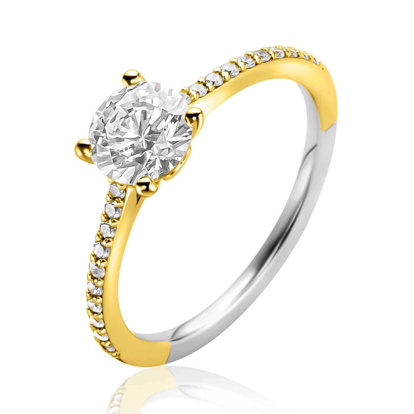 ZINZI ZILVEREN VERGULDEN VERLOVINGSRING GROTE WITTE ZIRCONIA 6,5MM ZIR2696Y