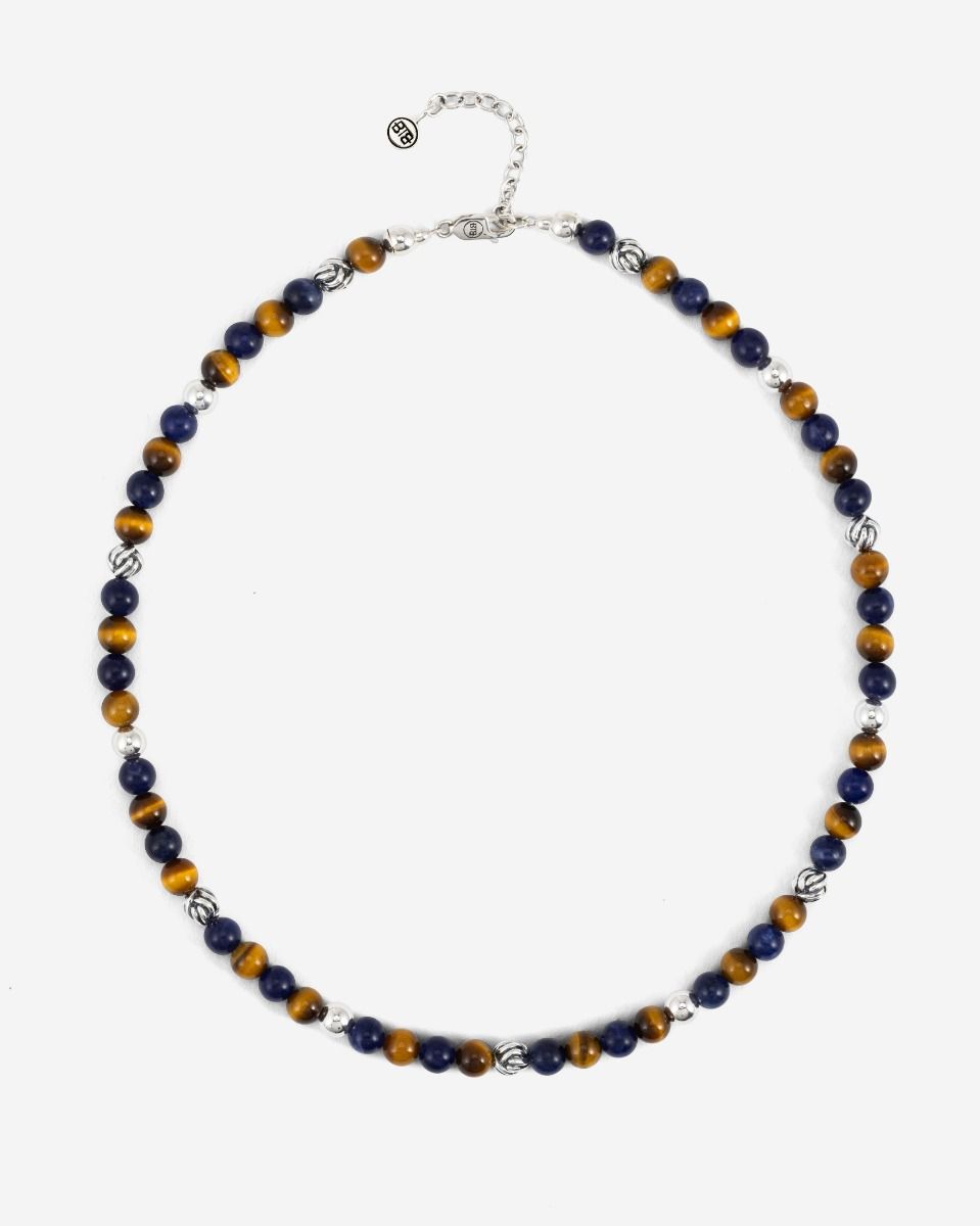 BUDDHA TO BUDDHA SPIRIT BEAD MINI KETTING MIX SODALIET TIJGEROOG ZILVER 43-45 CM