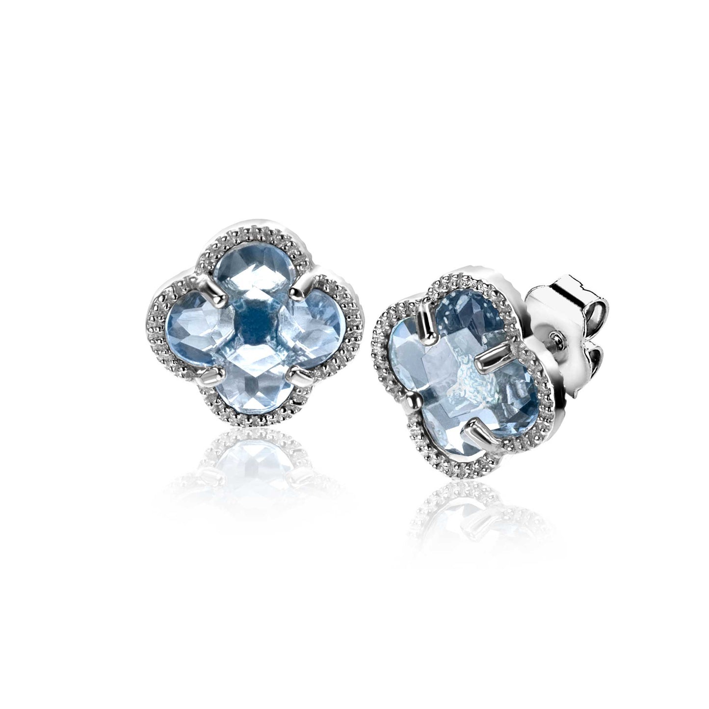 ZINZI ZILVEREN OORKNOPJES KLAVER BLAUW ZIO2663B