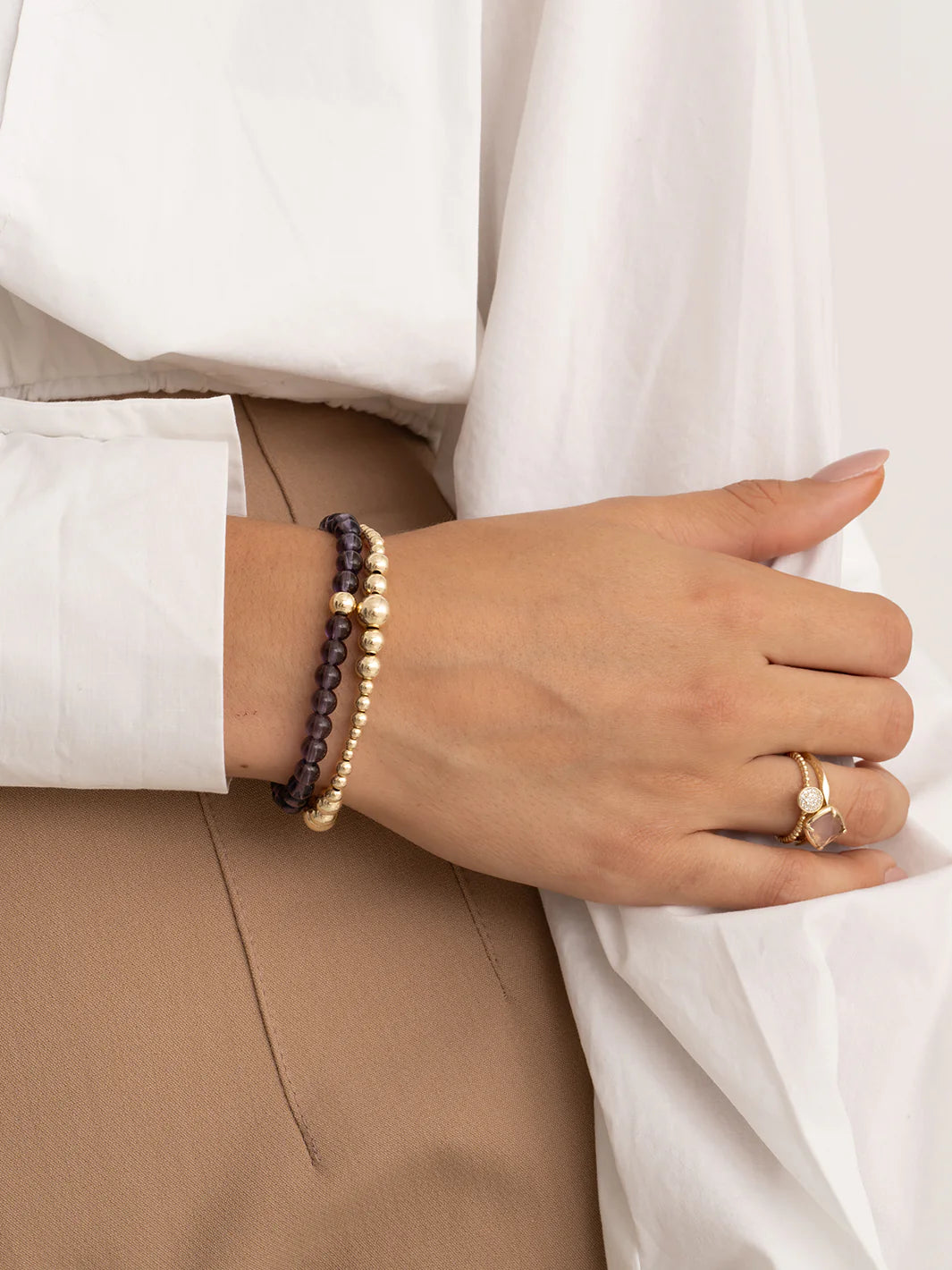 SPARKLING Bracelet Purple Pink Quartz Saturn Large Gold 6MM