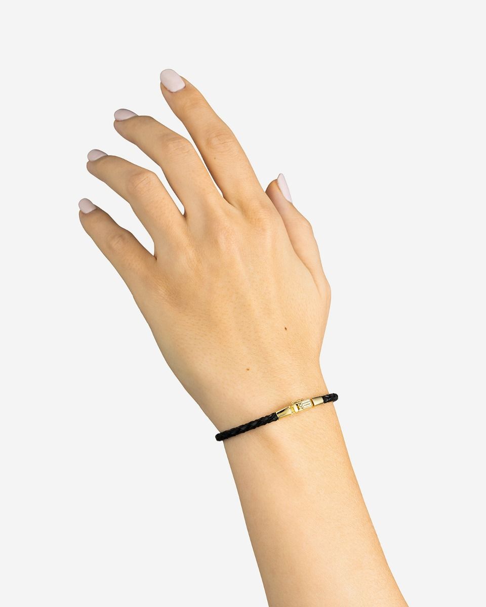 BUDDHA TO BUDDHA GEORGE MINI LEREN ARMBAND ZWART VERGULD ZILVER