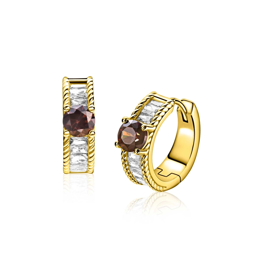 ZINZI gold plated zilveren oorringen met een bruine kleursteen ZIO2880