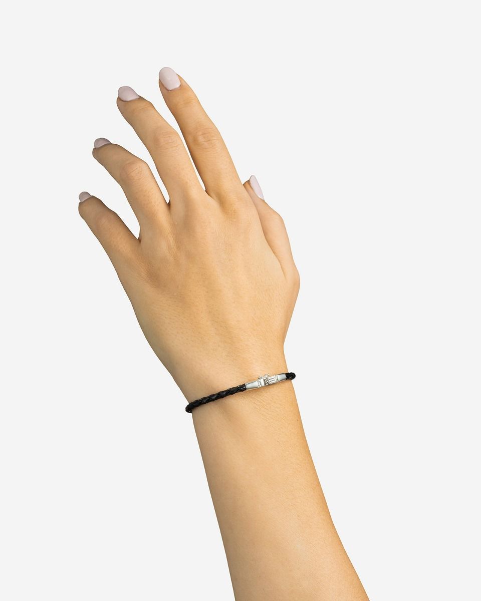 BUDDHA TO BUDDHA GEORGE MINI LEREN ARMBAND ZWART ZILVER