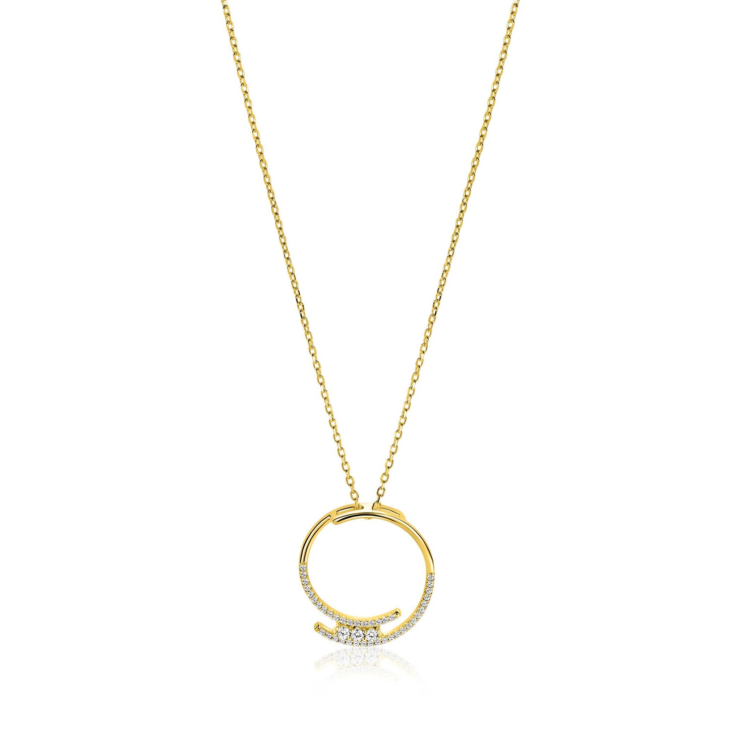 ZINZI VERGULDEN KETTING MET HANGER OPEN ROND MET ZIRCONIA’S ZIC2645Y