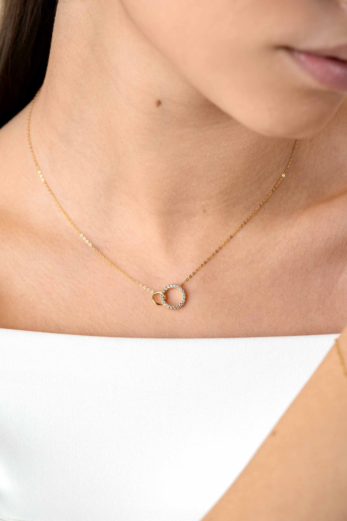 ZINZI Gold 14 karaat gouden ketting met twee open rondjes 40-43CM ZGC460