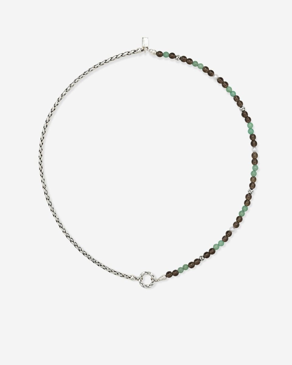 BUDDHA TO BUDDHA SPIRIT BEAD STACKING KETTING AVENTURINE SMOKEY QUARTZ ZILVER 45 CM
