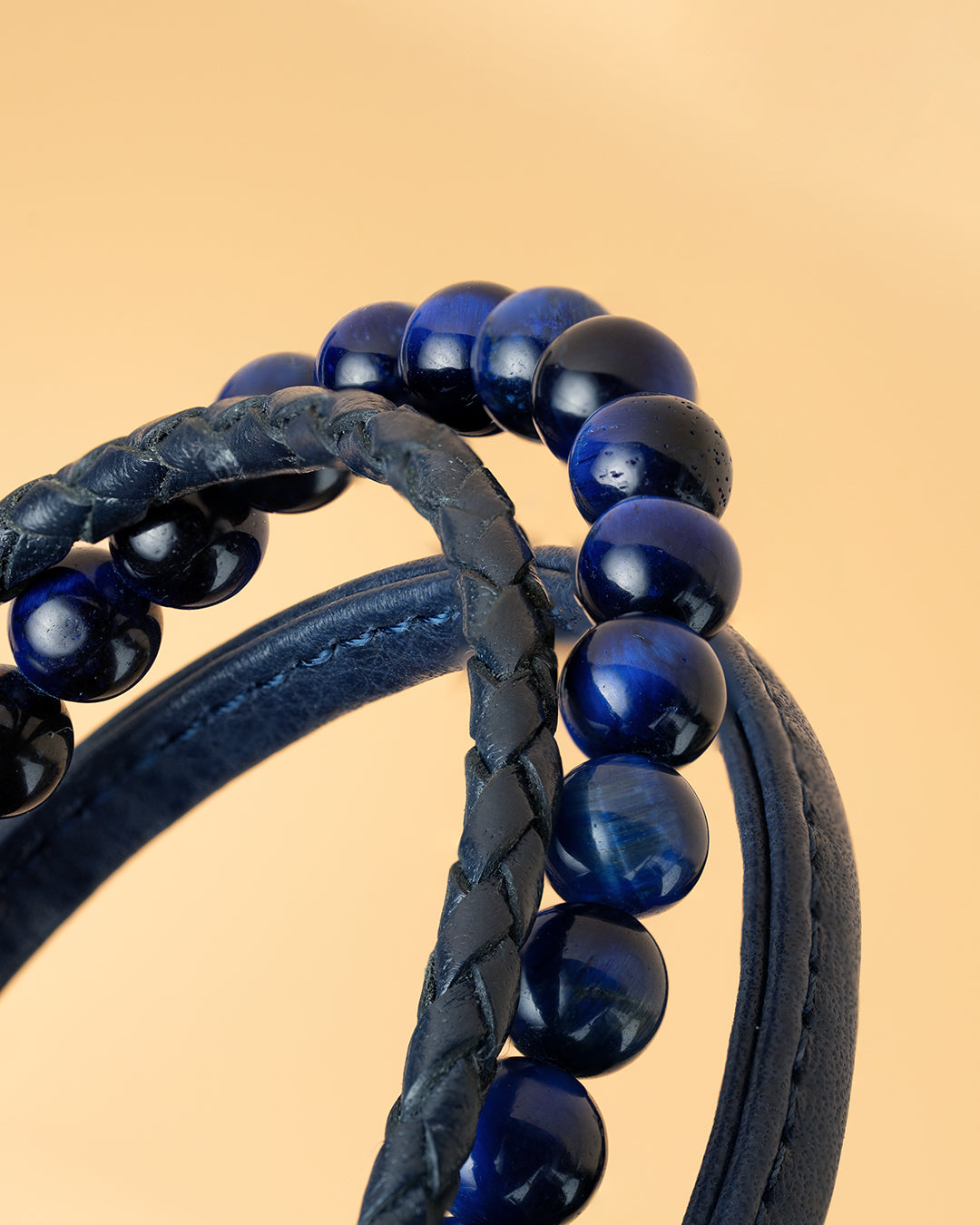 GEMENI TRIPLE BLAUW ARMBAND NAPPA LEDER MET TIJGEROOG STEEN