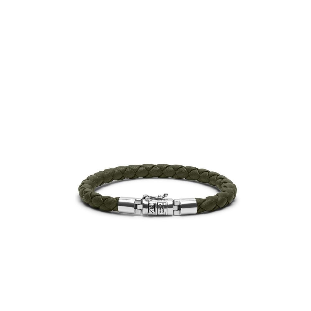 BUDDHA TO BUDDHA ARMBAND BEN XS ROUND LEER OLIVE
