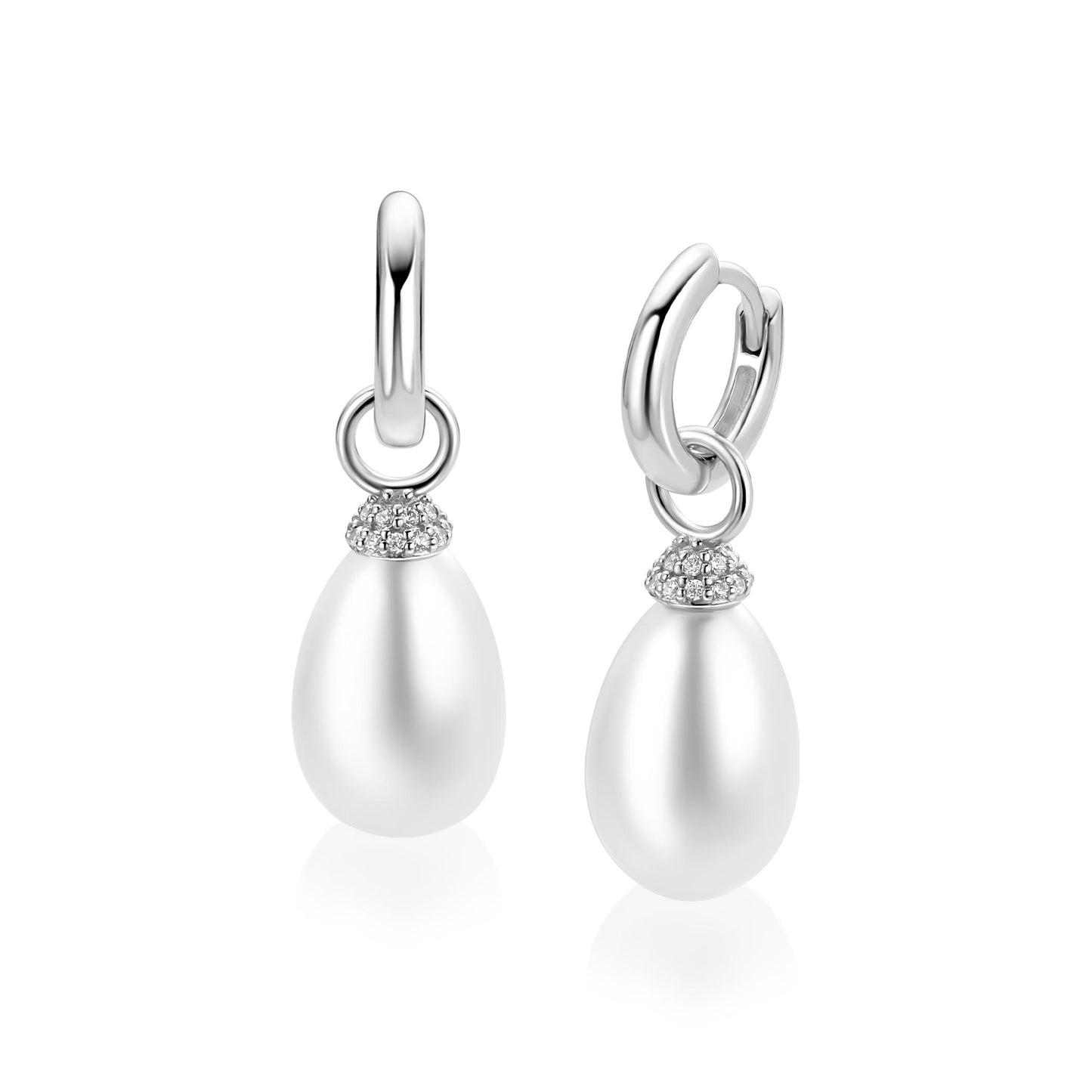 18mm ZINZI zilveren oorbedels met ovaalvormige witte parel en pavé gezette top met witte zirkonia’s (zonder oorringen)