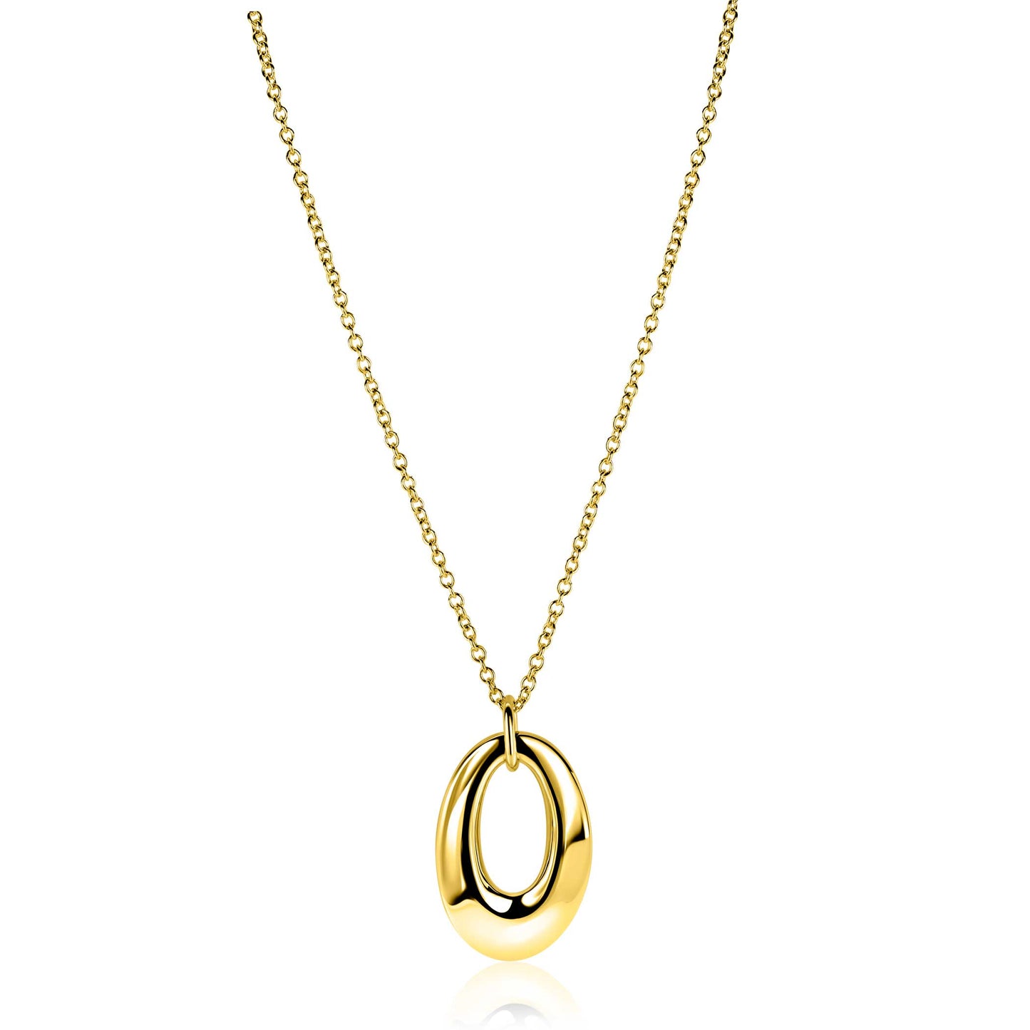 ZINZI goldplated zilveren ketting 45cm met grote open ovale hanger 35mm