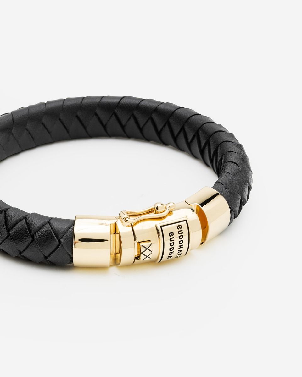 BUDDHA TO BUDDHA BEN ARMBAND LEER VERGULD ZWART