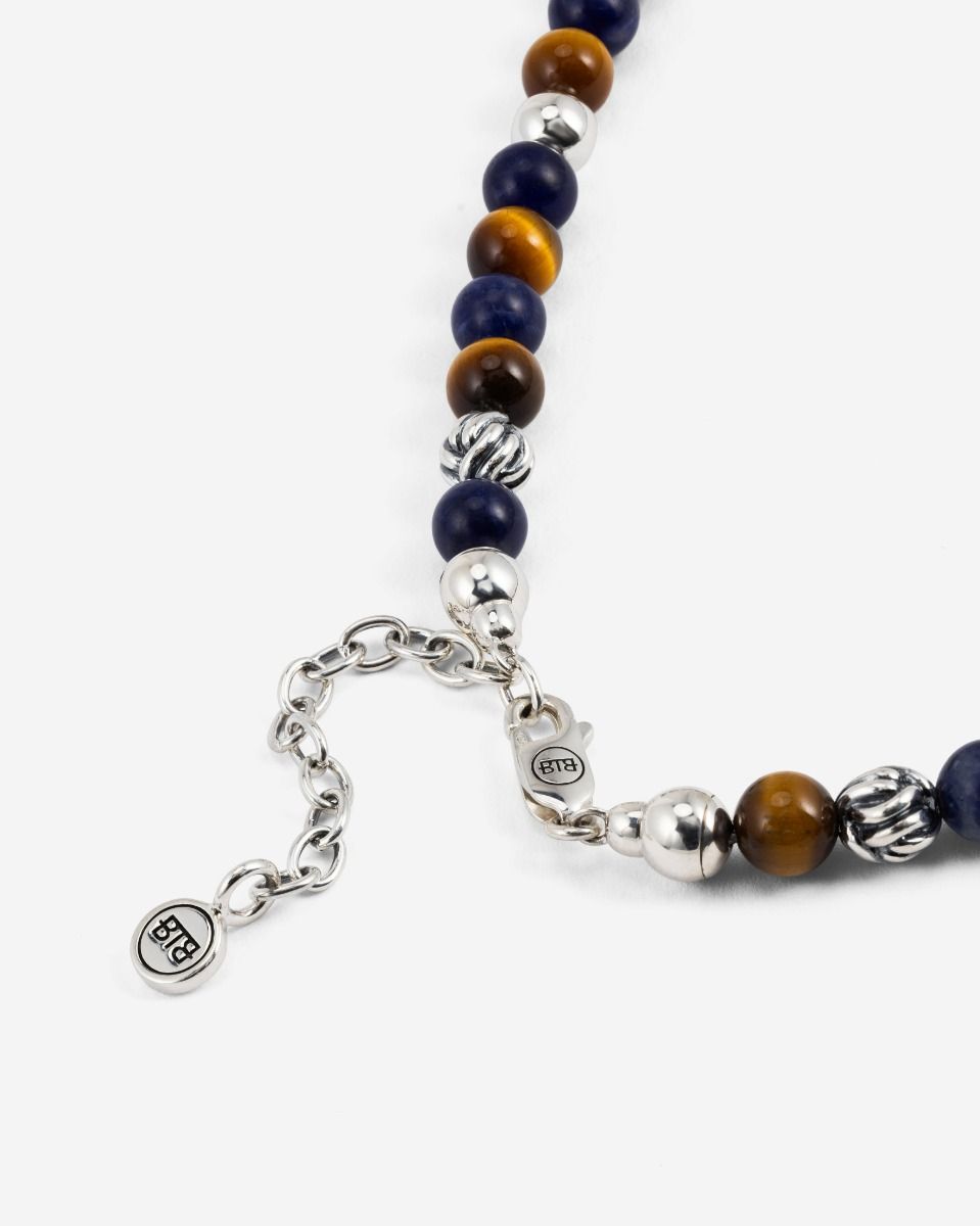 BUDDHA TO BUDDHA SPIRIT BEAD MINI KETTING MIX SODALIET TIJGEROOG ZILVER 43-45 CM